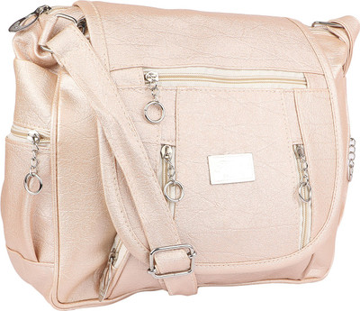 OUTLOOK QUEENS Women Casual Gold PU Sling Bag