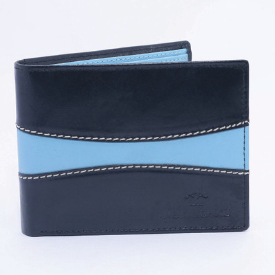 NUKAICHAU Men Black Genuine Leather Wallet(5 Card Slots), Black;blue