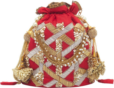TARUSA Stylish Potli Potli(Red, Gold), Gold;red