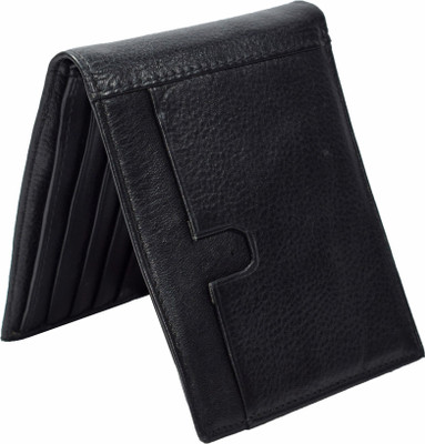 Adam Zac Men Black Genuine Leather Wallet(12 Card Slots)