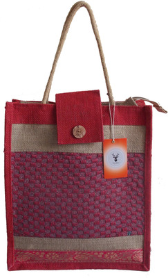 HideCrusH Jute lunch bag Lunch Bag(Red, 4 L)
