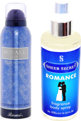 Rasasi ROYALE BLUE MEN 200 ML with SHEER SECRET ROMANCE 200 ML(Set of 2)