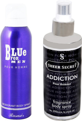 Rasasi BLUE FOR MEN 200 ML with SHEER SECRET ADDICTION MEN 200 ML(Set of 2)
Rasasi BLUE FOR MEN 200 ML with SHEER SECRET ADDICTION MEN 200 ML(Set of 2)