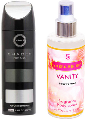 Armaf SHADES MEN 200 ML with SHEER SECRET VANITY WOMEN 200 ML(Set of 2)