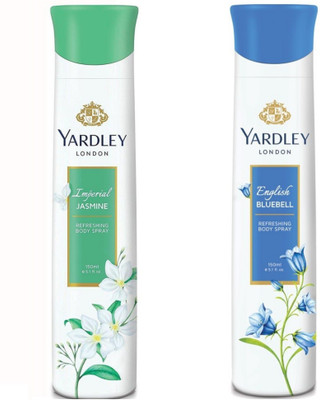 Yardley Jasmine And English Bluebell Body Spray - For Men & Women(150 ml, Pack of 2)
Yardley Jasmine And English Bluebell Body Spray - For Men & Women(150 ml, Pack of 2)