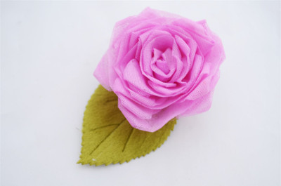 Pretty Ponytails Rose Flower Large Hair Clip Pink Green | Flower Hair Clip | Rose | Flower Girl | Flower hair accessory Hair Clip(Pink)