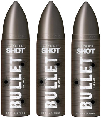 Layerr Shot Bullet Reload Perfume Body Spray Pack of 3 Combo (120ML each) Perfume Body Spray - For Men(360 ml, Pack of 3)
Layerr Shot Bullet Reload Perfume Body Spray Pack of 3 Combo (120ML each) Perfume Body Spray - For Men(360 ml, Pack of 3)