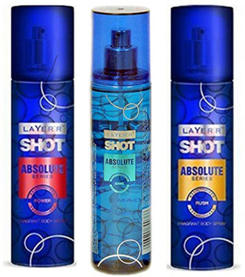 Layerr Shot Absolute Series Power, Game and Rush Perfume Body Spray Pack of 3 Combo (135ML each) Perfume Body Spray - For Men(405 ml, Pack of 3)
Layerr Shot Absolute Series Power, Game and Rush Perfume Body Spray Pack of 3 Combo (135ML each) Perfume Body Spray - For Men(405 ml, Pack of 3)