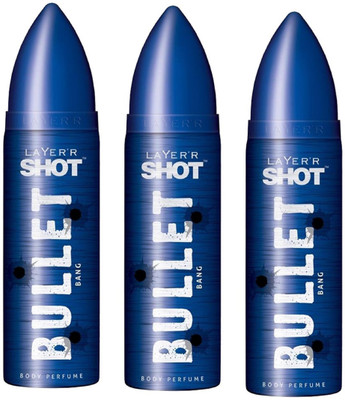 Layerr Shot Bullet Bang Perfume Body Spray Pack of 3 Combo (120ML each) Perfume Body Spray - For Men(360 ml, Pack of 3)
Layerr Shot Bullet Bang Perfume Body Spray Pack of 3 Combo (120ML each) Perfume Body Spray - For Men(360 ml, Pack of 3)