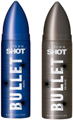 Layerr Shot Bullet Bang and Reload Perfume Body Spray Pack of 2 Combo (120ML each) Perfume Body Spray - For Men(240 ml, Pack of 2)
Layerr Shot Bullet Bang and Reload Perfume Body Spray Pack of 2 Combo (120ML each) Perfume Body Spray - For Men(240 ml, Pack of 2)