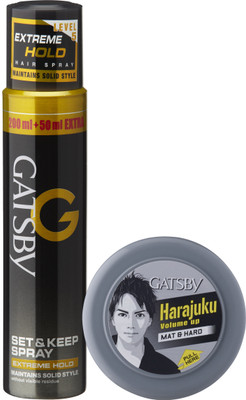 Gatsby Set & Keep Hair Spray Extreme Hold 250 ml with Hair Styling Wax Mat & Hard 75 g Spray(325 g)
Gatsby Set & Keep Hair Spray Extreme Hold 250 ml with Hair Styling Wax Mat & Hard 75 g Spray(325 g)