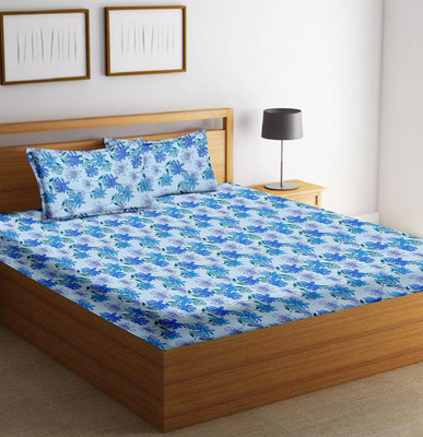 Minu Bedsheets 120 TC Cotton Double Floral Bedsheet(Pack of 1, Blue)