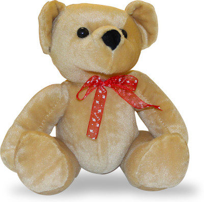 Akshat CUTE SMILING FACE TEDDY WITH RED BOW - 20 cm(Beige)