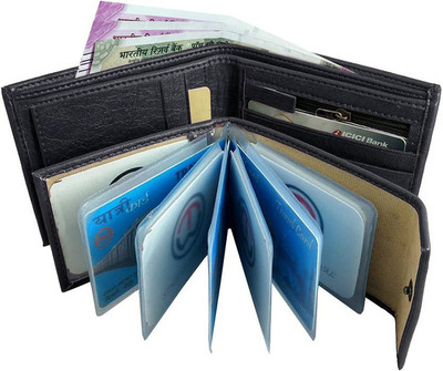 Accezory Men Black Canvas Wallet(5 Card Slots)