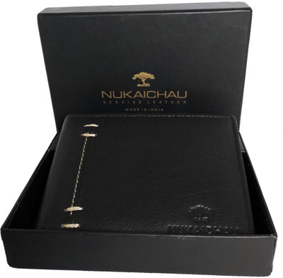 NUKAICHAU Men Black Genuine Leather Wallet(6 Card Slots)