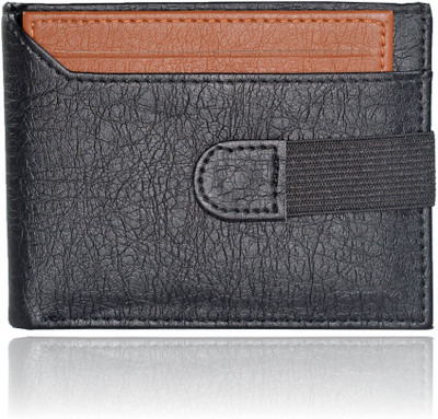 Toughstance Men Black Artificial Leather Wallet(7 Card Slots), Black-tan