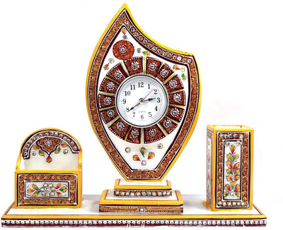India Meets India 0 Compartments Marble Desk Clock(Red)