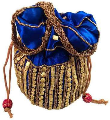 Genpurs Stylish Party Wear Blue Silk Potli Potli(Blue)