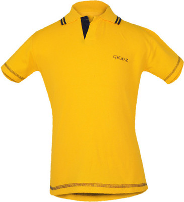 Gkidz Boys Solid Cotton T Shirt(Yellow, Pack of 1