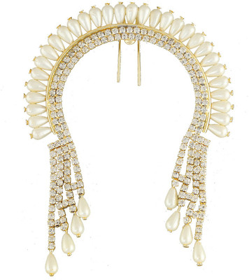 Anuradha Art Jewellery Hair Brooch Hair Pin(White, Gold)