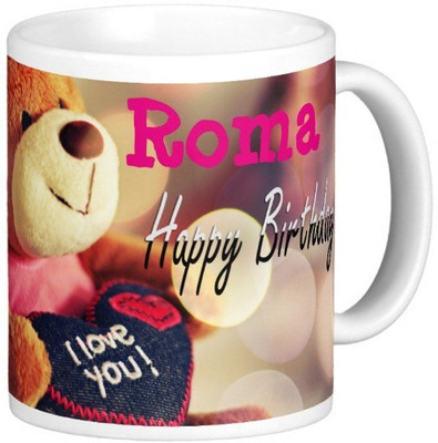 Exoctic Silver Happy Birthday ROMA Ceramic Mug(330 ml), Blue;pink