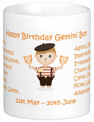 Exoctic Silver Happy Birthday Gemini Boy Ceramic Mug(304 ml), Multicolor