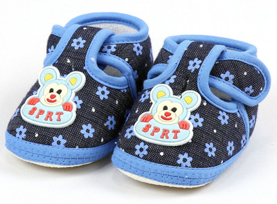 VLS Lifestyle (0-12 M) Denim Flower Printed Booties(Toe to Heel Length - 11 cm Blue)