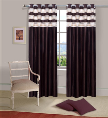 Ville Style 275 cm (9 ft) Polyester Long Door Curtain (Pack Of 2)(Solid, Brown)