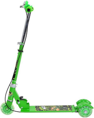 Amazia 3 Wheel Folding Ben10 Scooter with LED lights on wheel and Bell & Handbrakes(Green)