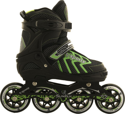 Running suxfly black wheels In-line Skates - Size 7-9 UK(Black, Green)