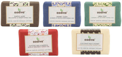 Aadiva Earthy Musk, Arabic Oudh, Neem Tulsi, Almond Milk & Saffron and Coconut Milk & Honey Soap(500 g, Pack of 5)
Aadiva Earthy Musk, Arabic Oudh, Neem Tulsi, Almond Milk & Saffron and Coconut Milk & Honey Soap(500 g, Pack of 5)