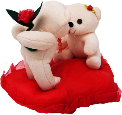 ANGELS STORE Kissing Couple Cream Teddy Bear - 25 cm(White)