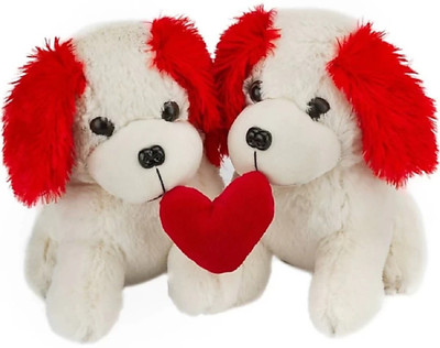 Ktkashish Toys Cute Puppies Couple with Heart Valentine Day (25 Cm ) - 12 inch(Red, White)
