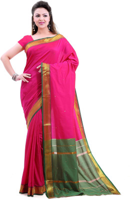 Ishin Floral Print Art Silk Saree(Pink