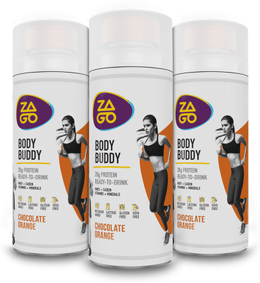ZAGO Body Buddy Chocolate Orange 20g Protein Drink (Pack of 3 bottles 330ml) Nutrition Drink(3x110 ml, Chocolate Orange Flavored)
ZAGO Body Buddy Chocolate Orange 20g Protein Drink (Pack of 3 bottles 330ml) Nutrition Drink(3x110 ml, Chocolate Orange Flavored)