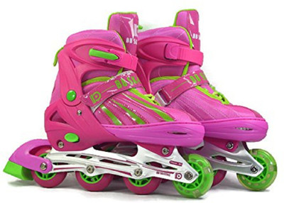 Jern Junior Kids Inline Skates with 6 Pcs. Skating Guard In-line Skates - Size 5-7 UK(Pink)