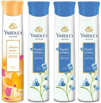 Yardley London One Autumn Bloom & Three English Bluebell Deodorant Combo for Women Body Spray - For Women(600 ml, Pack of 4)
Yardley London One Autumn Bloom & Three English Bluebell Deodorant Combo for Women Body Spray - For Women(600 ml, Pack of 4)