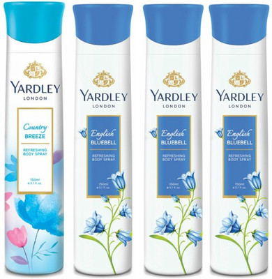 Yardley London One Country Breeze & Three English Bluebell Deodorant Combo for Women Body Spray - For Women(600 ml, Pack of 4)
Yardley London One Country Breeze & Three English Bluebell Deodorant Combo for Women Body Spray - For Women(600 ml, Pack of 4)