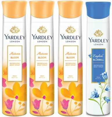 Yardley London Three Autumn Bloom & One English Bluebell Deodorant Combo for Women Body Spray - For Women(600 ml, Pack of 4)
Yardley London Three Autumn Bloom & One English Bluebell Deodorant Combo for Women Body Spray - For Women(600 ml, Pack of 4)