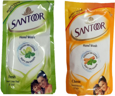 SANTOOR FRESH SWEET LIME PEEL & TULSI HANDWASH 180 ML+ CLASSIC SANDALWOOD & TULSI HANDWASH 180 ML(180 ml, Pouch, Pack of 2)
SANTOOR FRESH SWEET LIME PEEL & TULSI HANDWASH 180 ML+ CLASSIC SANDALWOOD & TULSI HANDWASH 180 ML(180 ml, Pouch, Pack of 2)