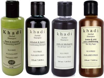 Khadi Herbal Shampoo Kit: Neem & Aloevera, Shikakai & Honey, Amla & Bhringraj, Heena & Tulsi Extra Conditioning (SLS & Paraben Free) (Pack of4) 840 ML(840 ml)
Khadi Herbal Shampoo Kit: Neem & Aloevera, Shikakai & Honey, Amla & Bhringraj, Heena & Tulsi Extra Conditioning (SLS & Paraben Free) (Pack of4) 840 ML(840 ml)