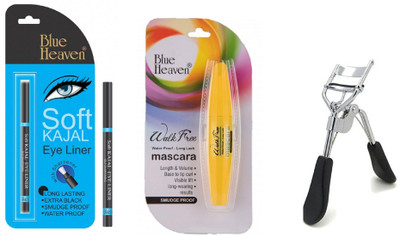 Blue Heaven soft kajal,walkfree mascara with eye lash curler(Pack of 3)