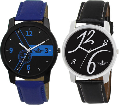 AD Global Stylish Slim Dial Black And Blue Leather Combo LD01-02 Watch - For Boys