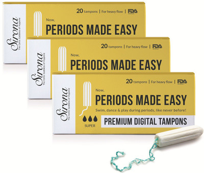 SIRONA - Premium Digital Tampon (Heavy Flow) - 60 Tampon (3 Pack - 20 Tampon Each) Tampons(Pack of 60)
SIRONA - Premium Digital Tampon (Heavy Flow) - 60 Tampon (3 Pack - 20 Tampon Each) Tampons(Pack of 60)