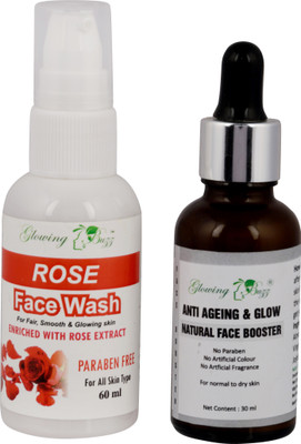 Glowing Buzz Combo of Rose Face Wash and Anti Ageing & Glow Natural Face booster(Set of 1)