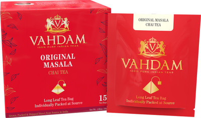 Vahdam India's Original Masala Chai Tea Bags, 15 TEA BAGS, 100% NATURAL SPICES & NO ADDED FLAVOURING - Blended & Packed in India - Black Tea, Cardamom, Cinnamon, Black Pepper & Clove Spices Masala Tea Bags(15 Bags, Box)
Vahdam India's Original Masala Chai Tea Bags, 15 TEA BAGS, 100% NATURAL SPICES & NO ADDED FLAVOURING - Blended & Packed in India - Black Tea, Cardamom, Cinnamon, Black Pepper & Clove Spices Masala Tea Bags(15 Bags, Box)