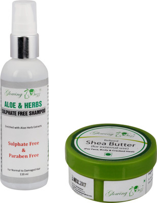 Glowing Buzz Combo of Aloe & Herbs Sulphate Free Shampoo and Eco Certified Shea Butter(Set of 1)
Glowing Buzz Combo of Aloe & Herbs Sulphate Free Shampoo and Eco Certified Shea Butter(Set of 1)