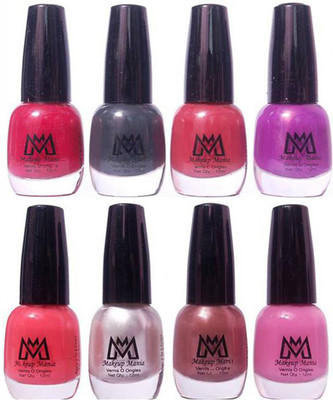 Makeup Mania Premium Nail Polish - Combo of 8 Trendy Nail Paint Set- (MM# 23-31) Peach, Silver, Brown, Pink, Grey, Red, Purple(Pack of 8)