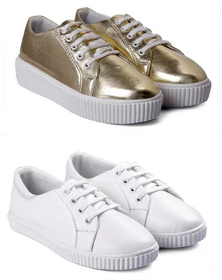Paduki 6025 Premium Combo Shoes Sneakers For Women(Gold, White