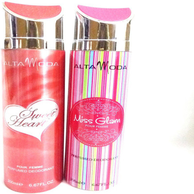ALTA MODA SWEET HEART AND MISS GLAM Perfume Body Spray - For Women(400 ml, Pack of 2)
ALTA MODA SWEET HEART AND MISS GLAM Perfume Body Spray - For Women(400 ml, Pack of 2)